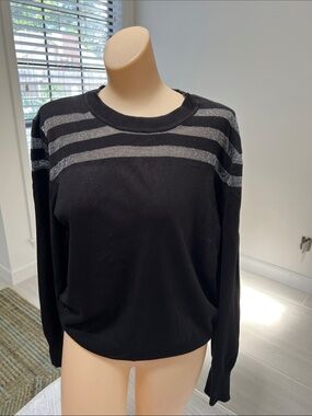 DKNY Black Sweatshirt with Silver Stripe Accents